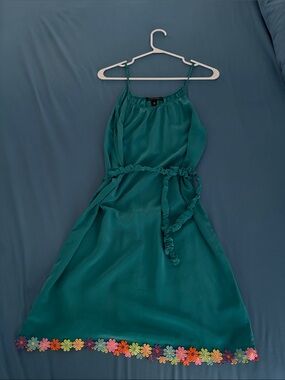 Banana Republic Teal Slip Midi Dress with Floral Trim